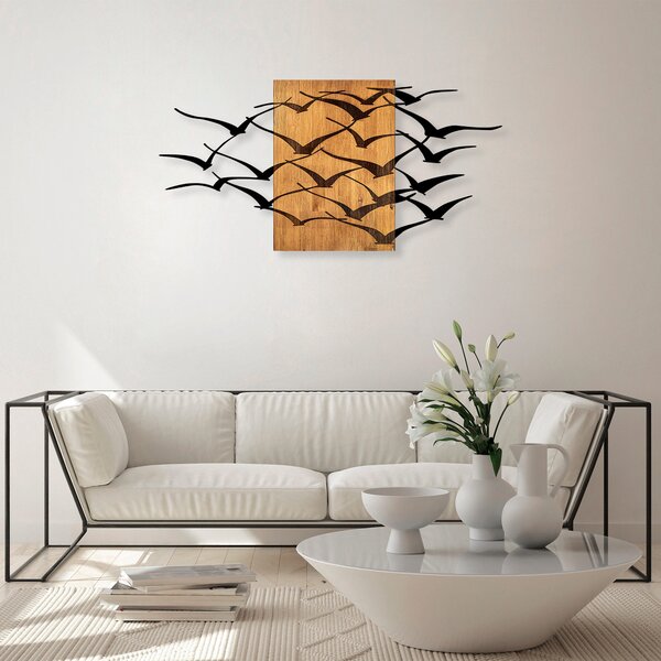 ASIR Nástěnná dekorace dřevo HEJNO LETÍCÍCH PTÁKŮ 139 x 70 cm