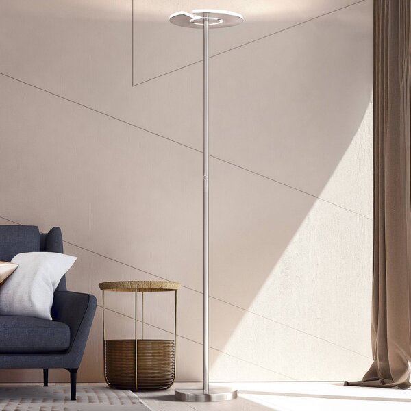 FISCHER & HONSEL LED stojací lampa Dent, matný nikl/chrom, 180 cm, 1 světlo., stmívatelný, Hliník / šedá / zinek, Obývací pokoj / jídelna, kov, Moderní, stojací lampa