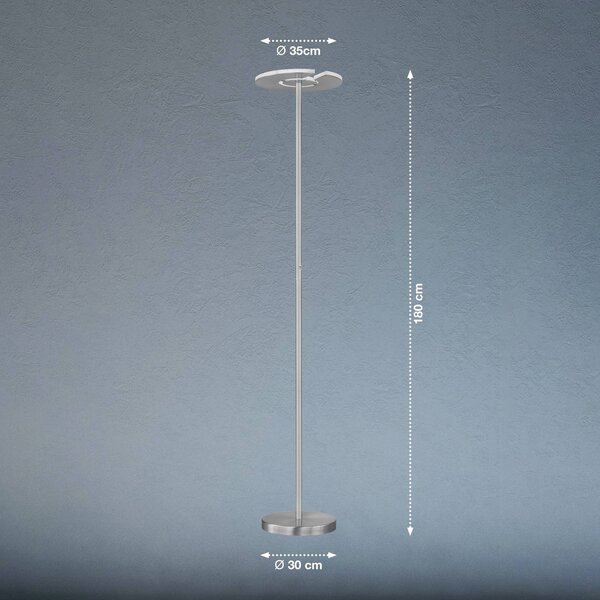 FISCHER & HONSEL LED stojací lampa Dent, matný nikl/chrom, 180 cm, 1 světlo., stmívatelný, Hliník / šedá / zinek, Obývací pokoj / jídelna, kov, Moderní, stojací lampa