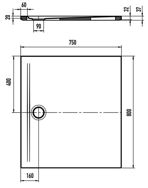 Kaldewei Superplan Zero obdélníková sprchová vanička 80x75 cm bílá 351447980001