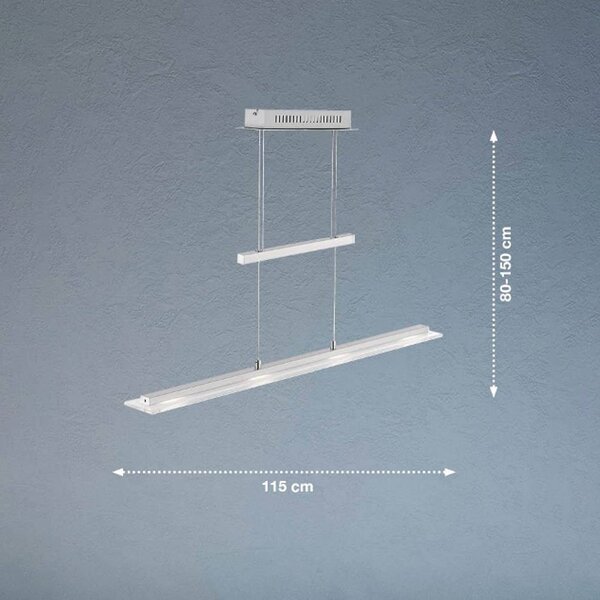 FISCHER & HONSEL Závěsné svítidlo LED Tenso, nikl, 115 cm, kov, stmívač, stmívatelný, Hliník / šedá / zinek, Obývací pokoj / jídelna, kov, Moderní