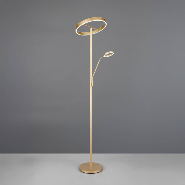 Trio Lighting Stojací lampa Willis LED, zlatá, výška 180 cm, kov, stmívač, stmívatelný, Mosaz / zlato, Obývací pokoj / jídelna, kov, Moderní, Lampička na čtení