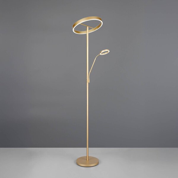 Trio Lighting Stojací lampa Willis LED, zlatá, výška 180 cm, kov, stmívač, stmívatelný, Mosaz / zlato, Obývací pokoj / jídelna, kov, Moderní, Lampička na čtení