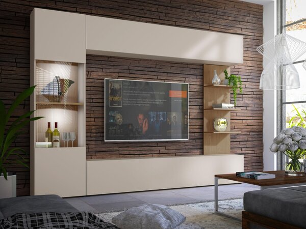 Obývací stěna Alemiko, Osvětlení: osvětlení LED - bílé, Barva dřeva: kašmír / dub kremona 5903211374067