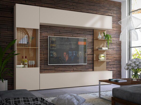 Obývací stěna Alemiko, Osvětlení: osvětlení LED - bílé, Barva dřeva: kašmír / dub kremona 5903211374067