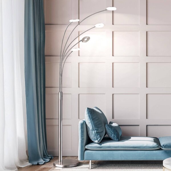 FISCHER & HONSEL LED stojací lampa Dent, nikl/chrom, 225 cm, kov, 5-flg., stmívatelný, Hliník / šedá / zinek, Obývací pokoj / jídelna, kov, Moderní, stojací lampa