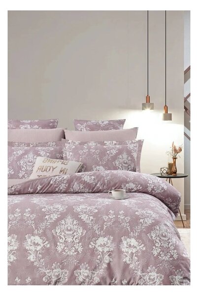 Růžové prodloužené povlečení na dvoulůžko z bavlny Renforcé s prostěradlem/4dílné 200x220 cm – Mila Home