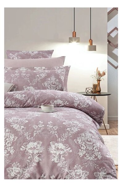 Růžové prodloužené povlečení na dvoulůžko z bavlny Renforcé s prostěradlem/4dílné 200x220 cm – Mila Home