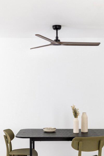 HEYWOOD L stropní ventilátor, černá/tmavé dřevo s DC motorem - FARO