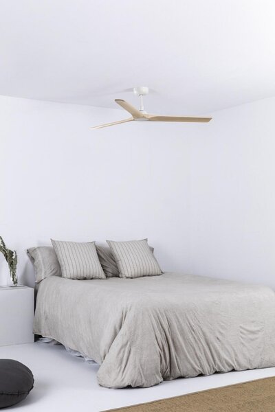 HEYWOOD L stropní ventilátor, bílá/světlé dřevo s DC motorem - FARO