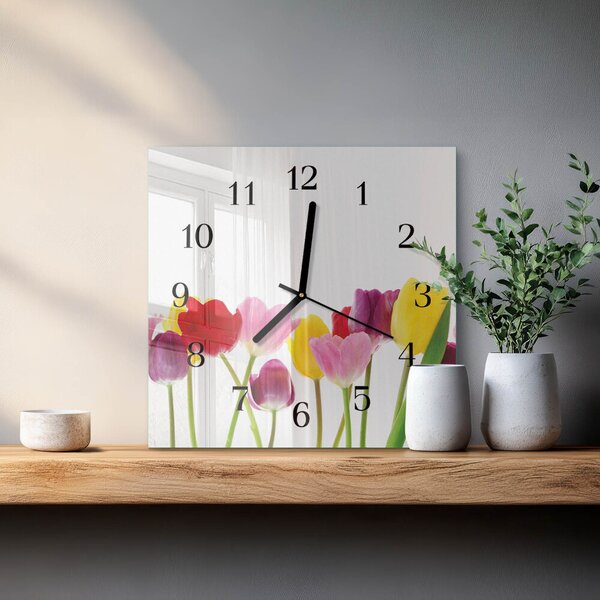 Skleněné hodiny na stěnu Barevné tulipány zskc-30x30-00172456