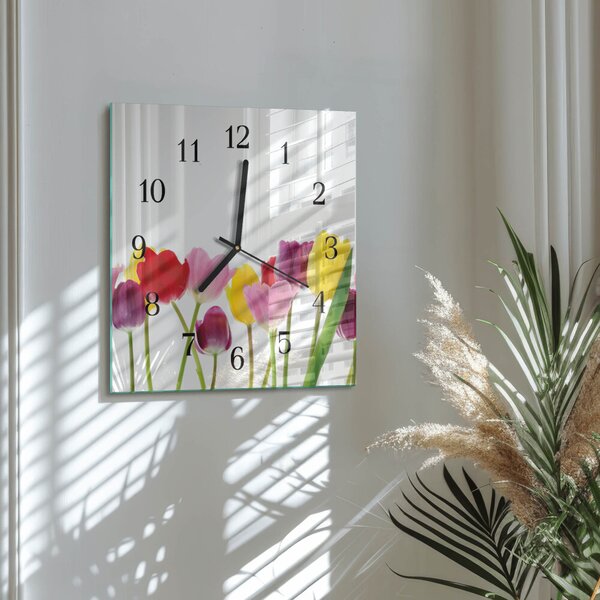 Skleněné hodiny na stěnu Barevné tulipány zskc-30x30-00172456