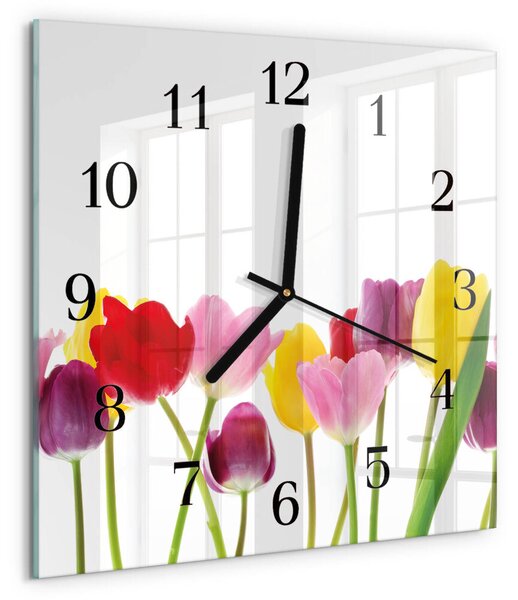 Skleněné hodiny na stěnu Barevné tulipány zskc-30x30-00172456