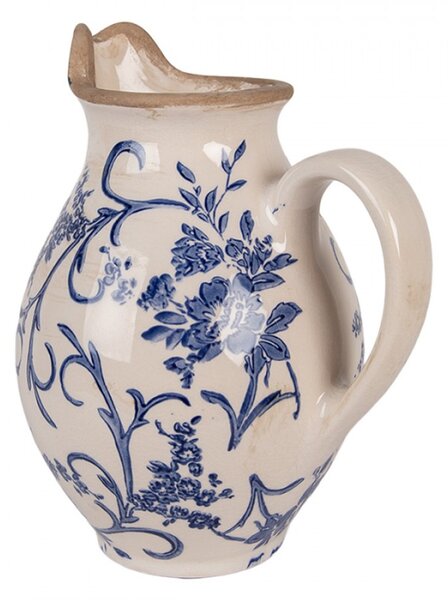 Keramický dekorační džbán / konvička s modrými květy Saten S – 16x12x19 cm