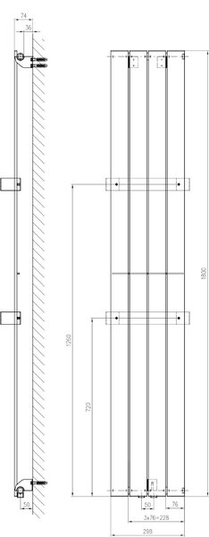 Sapho Colonna koupelnový radiátor designově 180x29.8 cm černá IR144