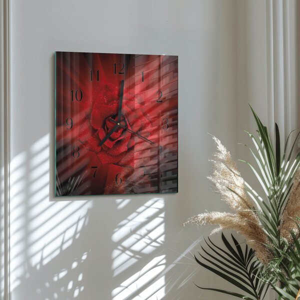 Skleněné hodiny na stěnu Růže zskc-30x30-00172468