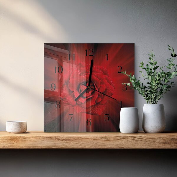 Skleněné hodiny na stěnu Růže zskc-30x30-00172468