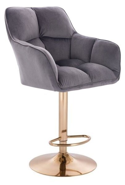 LuxuryForm DESIGN Barová židle AMALFI VELUR na zlaté kulaté podstavě - tmavě šedá