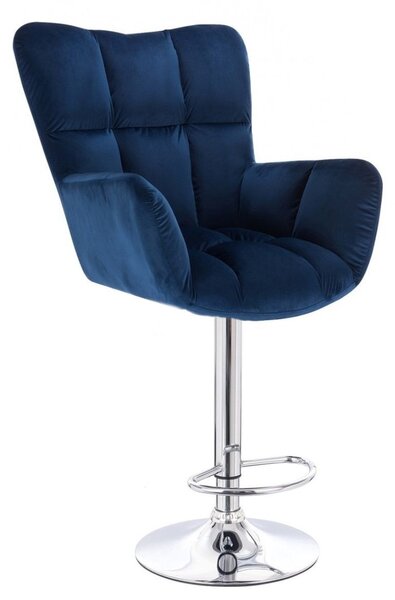 LuxuryForm DESIGN Barové křeslo AURORA VELUR na stříbrné kulaté podstavě - modré