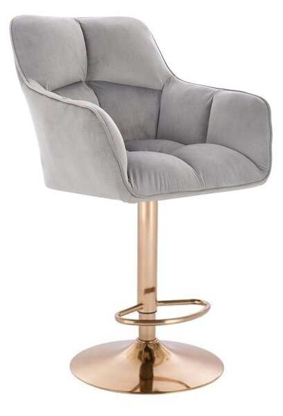 LuxuryForm DESIGN Barová židle AMALFI VELUR na zlaté kulaté podstavě - světle šedá
