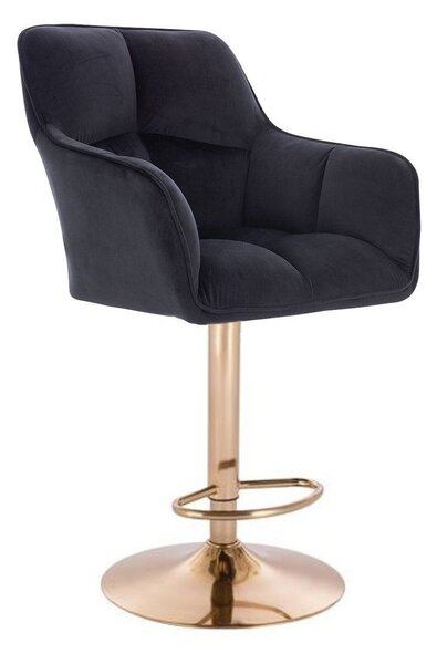 LuxuryForm DESIGN Barová židle AMALFI VELUR na zlaté kulaté podstavě - černá
