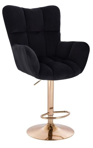 LuxuryForm DESIGN Barové křeslo AURORA VELUR na zlaté kulaté podstavě - černé