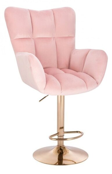 LuxuryForm DESIGN Barové křeslo AURORA VELUR na zlaté kulaté podstavě - světle růžové