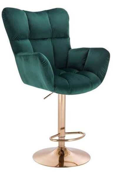 LuxuryForm DESIGN Barové křeslo AURORA VELUR na zlaté kulaté podstavě - zelené