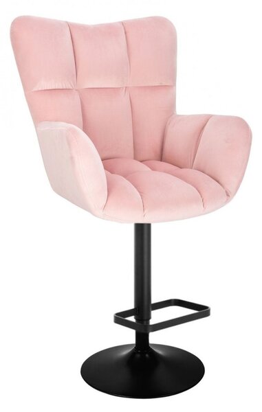 LuxuryForm DESIGN Barové křeslo AURORA VELUR na černé kulaté podstavě - světle růžové