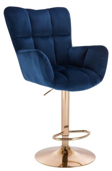LuxuryForm DESIGN Barové křeslo AURORA VELUR na zlaté kulaté podstavě - modré