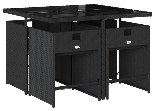 5dílný zahradní jídelní set s poduškami černý polyratan