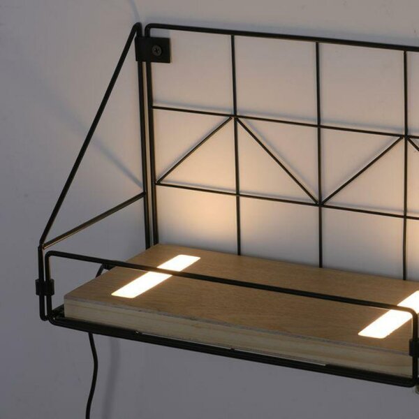 LEUCHTEN DIREKT is JUST LIGHT LED nástěnné svítidlo police 31x16,5x20cm, černé tělo ze dřeva, teplá bílá, vypínač 3000K