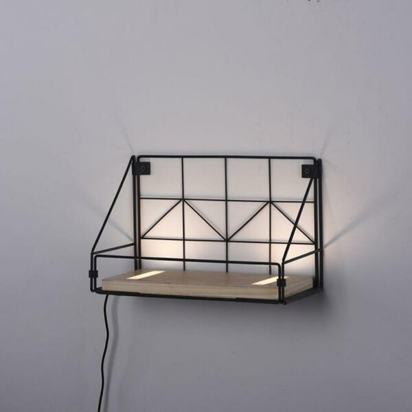 LEUCHTEN DIREKT is JUST LIGHT LED nástěnné svítidlo police 31x16,5x20cm, černé tělo ze dřeva, teplá bílá, vypínač 3000K