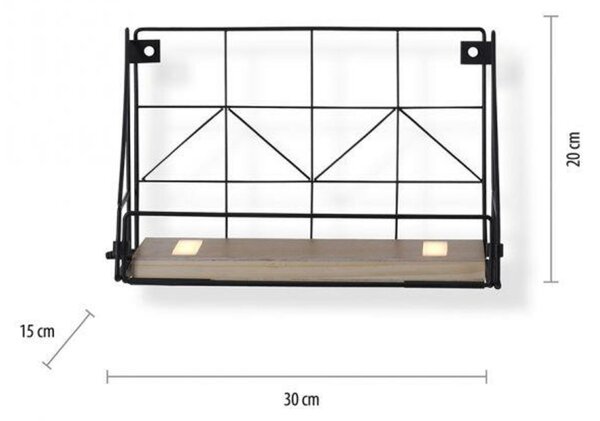LEUCHTEN DIREKT is JUST LIGHT LED nástěnné svítidlo police 31x16,5x20cm, černé tělo ze dřeva, teplá bílá, vypínač 3000K