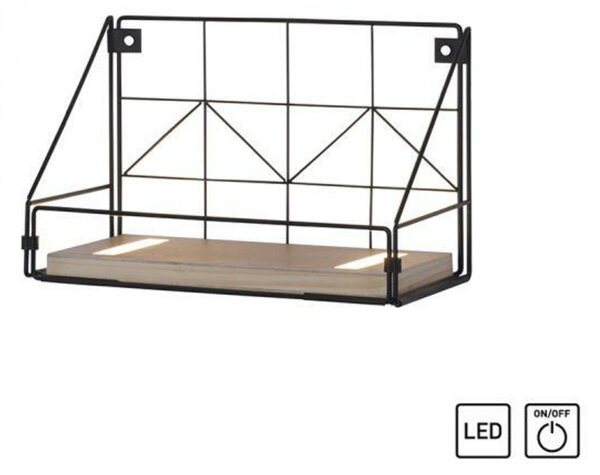 LEUCHTEN DIREKT is JUST LIGHT LED nástěnné svítidlo police 31x16,5x20cm, černé tělo ze dřeva, teplá bílá, vypínač 3000K