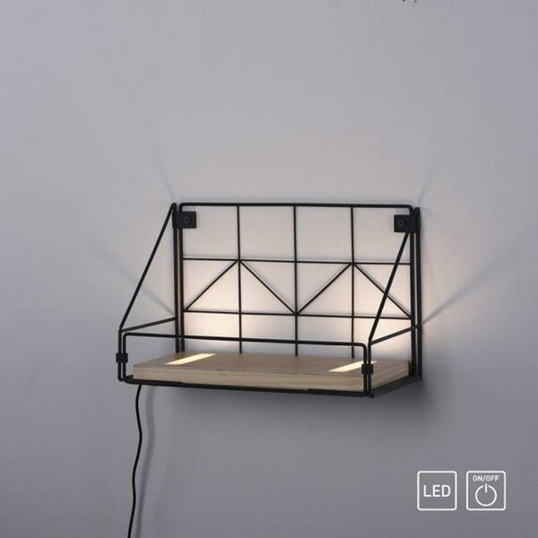 LEUCHTEN DIREKT is JUST LIGHT LED nástěnné svítidlo police 31x16,5x20cm, černé tělo ze dřeva, teplá bílá, vypínač 3000K