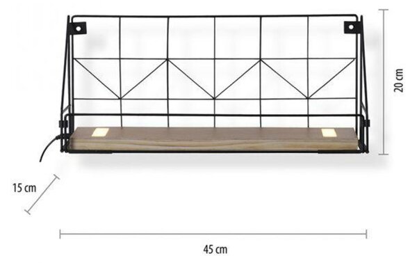 LEUCHTEN DIREKT is JUST LIGHT LED nástěnné svítidlo, police 46x16x20cm, černá, tělo ze dřeva, teplá bílá, vypínač 3000K