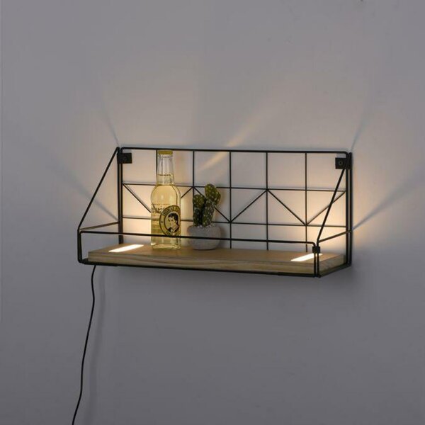 LEUCHTEN DIREKT is JUST LIGHT LED nástěnné svítidlo, police 46x16x20cm, černá, tělo ze dřeva, teplá bílá, vypínač 3000K