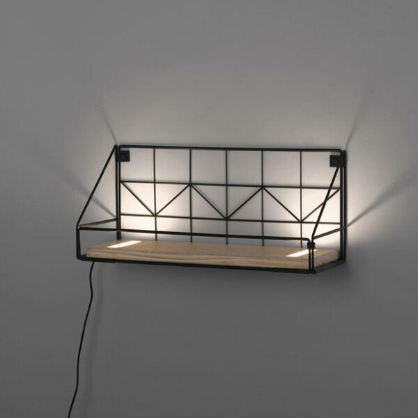 LEUCHTEN DIREKT is JUST LIGHT LED nástěnné svítidlo, police 46x16x20cm, černá, tělo ze dřeva, teplá bílá, vypínač 3000K