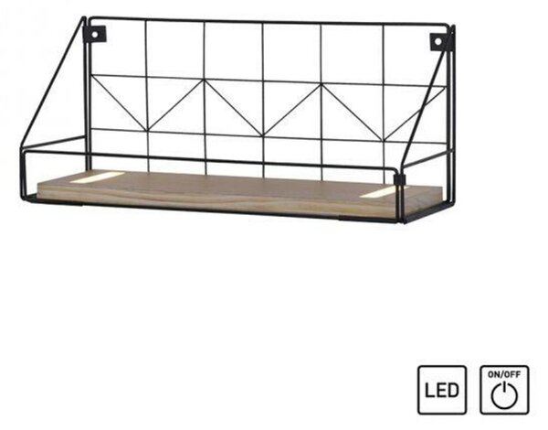 LEUCHTEN DIREKT is JUST LIGHT LED nástěnné svítidlo, police 46x16x20cm, černá, tělo ze dřeva, teplá bílá, vypínač 3000K