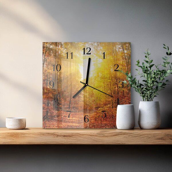 Skleněné hodiny na stěnu Podzimní les zskc-30x30-00172506