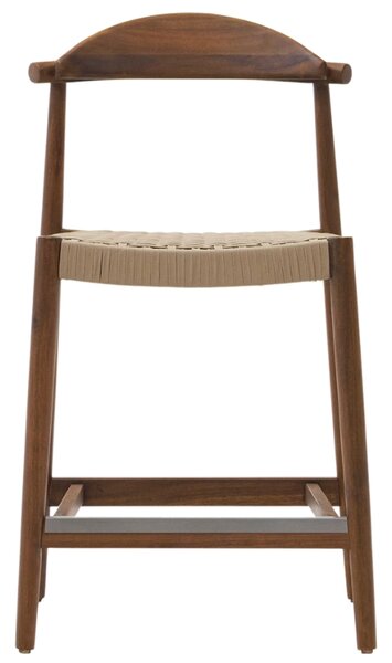 Ořechová dřevěná barová židle Kave Home Nina 62 cm s béžovým výpletem