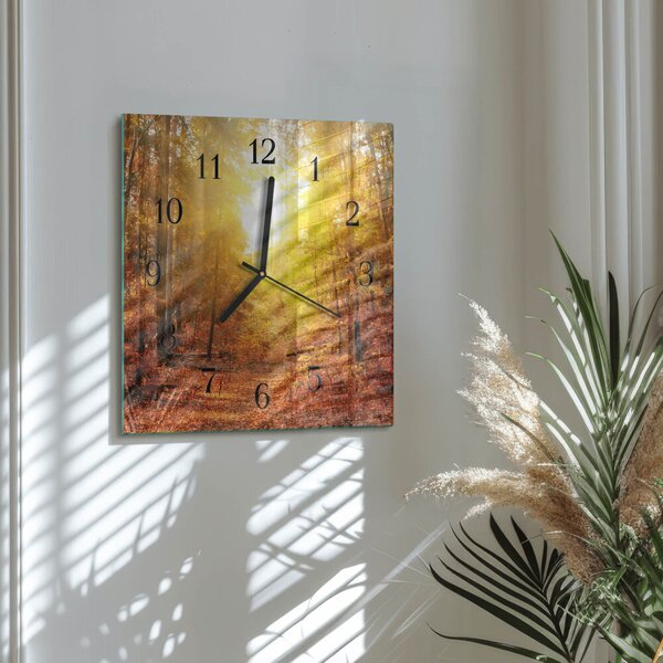 Skleněné hodiny na stěnu Podzimní les zskc-30x30-00172506