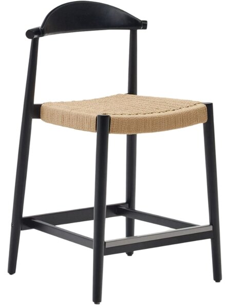 Černá dřevěná barová židle Kave Home Nina 62 cm s výpletem