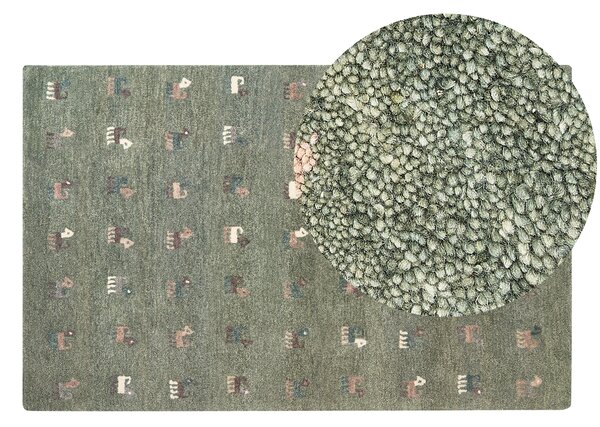 Vlněný koberec gabbeh 140 x 200 cm zelený KIZARLI
