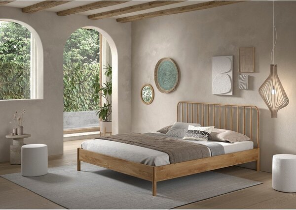 Dvoulůžková postel z dubového dřeva bez roštu 180x200 cm v přírodní barvě Olive Spindle – Vipack