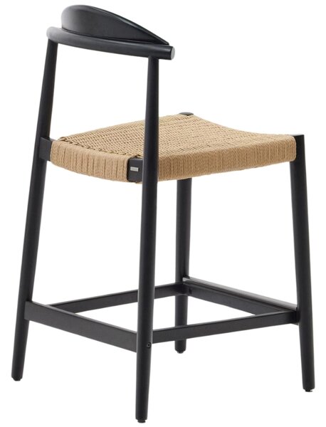 Černá dřevěná barová židle Kave Home Nina 62 cm s výpletem