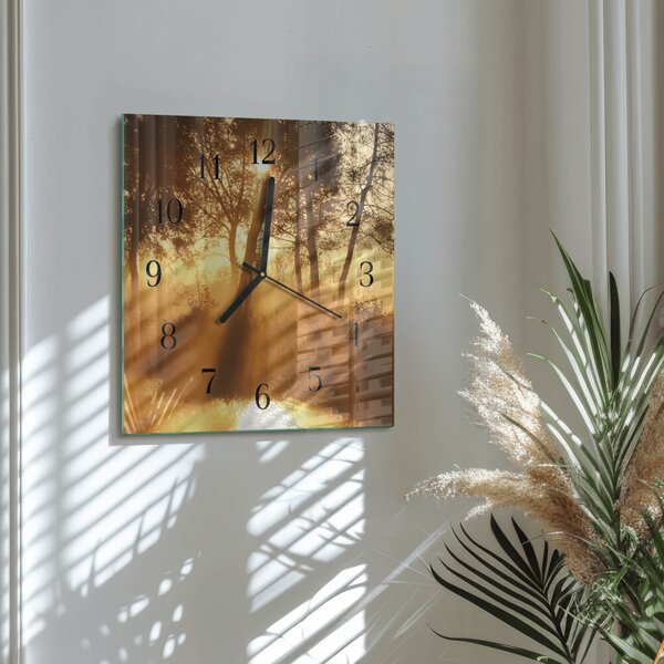 Skleněné hodiny na stěnu Stromy Mlha zskc-30x30-00172535