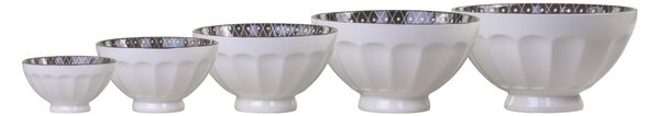 Set 5ks bílá porcelánová miska s černými detaily uvnitř Arés - Ø15*9 cm - Chic Antique