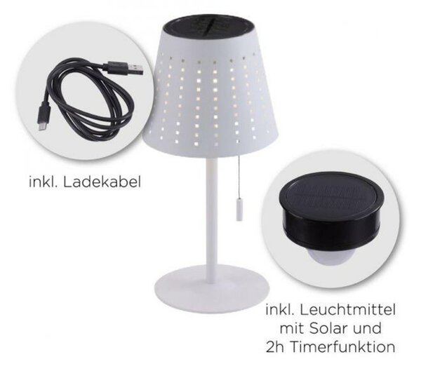 LEUCHTEN DIREKT is JUST LIGHT LED stolní lampa, bílá, stmívatelná, solární, moderní, bez kabelu 3000K